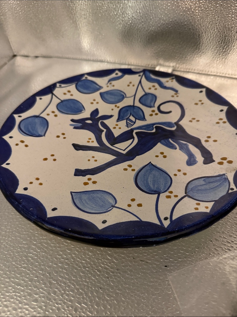 Vintage Greek Handmade/Painted Art Pottery Plate With a Deer